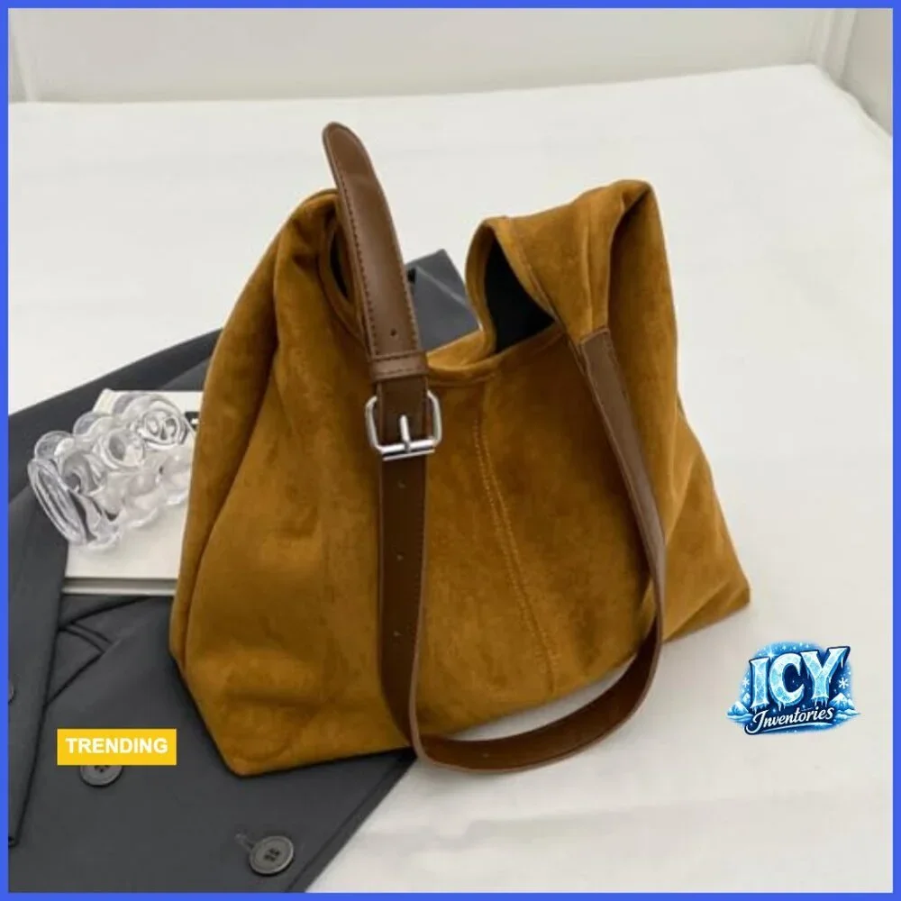 Faux Suede Tote Bag Hobo Shoulder Bag Slouchy Purse